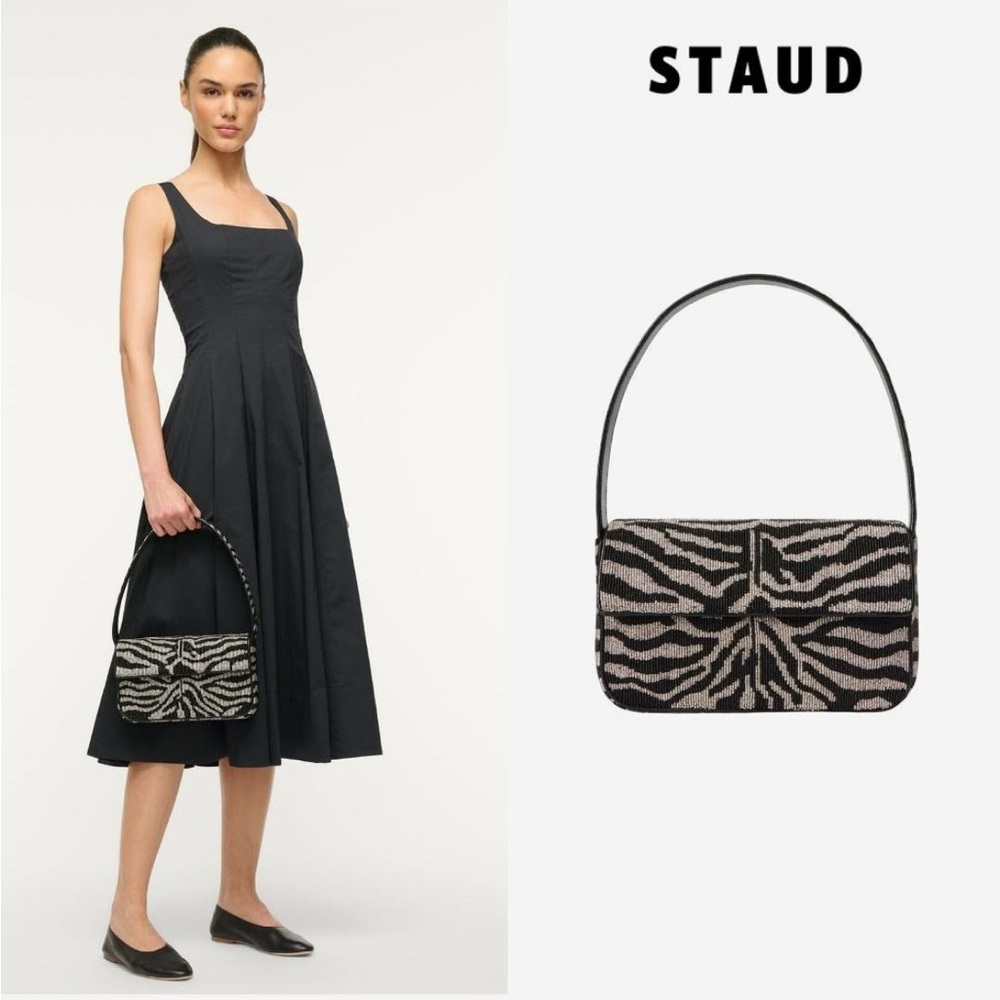 STAUD Black and White Zebra Shoulder Bag